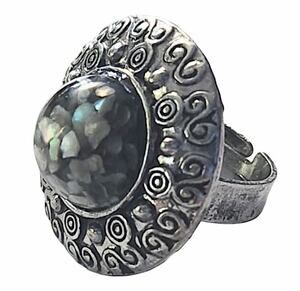 Vtg 1960s Modernist Pua Shell Inclusion Statement Adjustable Ring